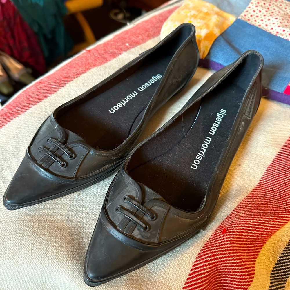 Size 9 Black rubber flats Sigerson Morrison